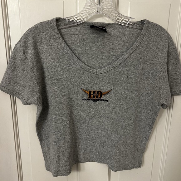 Harley-Davidson Tops - Vintage Harley Davidson Gray V Neck Crop‎ Top Medium Richmond Virginia
